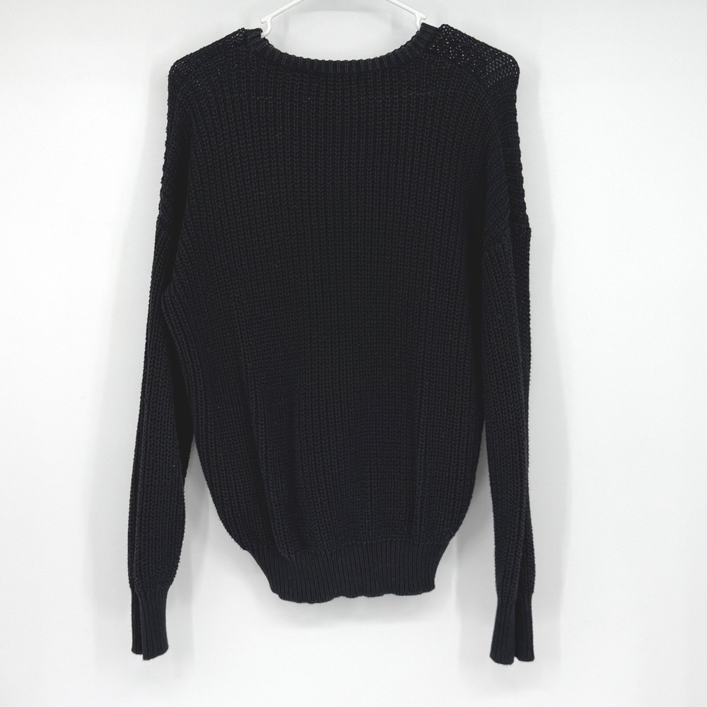 American Apparel Black Fisherman Sweater M Cotton Chunky Knit Made in USA